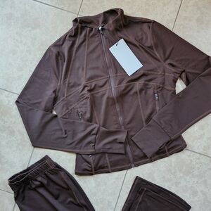espresso athleisure zip-up jacket and pants set